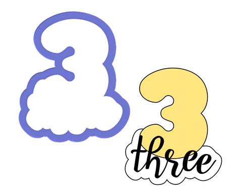 Chubby Number 3 with Script Outline Cookie Cutter