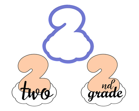 Chubby Number 2 with Cloud Cookie Cutter