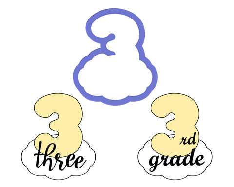Chubby Number 3 with Cloud Cookie Cutter