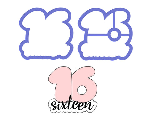 Chubby Number 16 with Script Outline Cookie Cutter