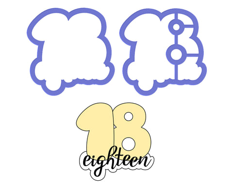 Chubby Number 18 with Script Outline Cookie Cutter