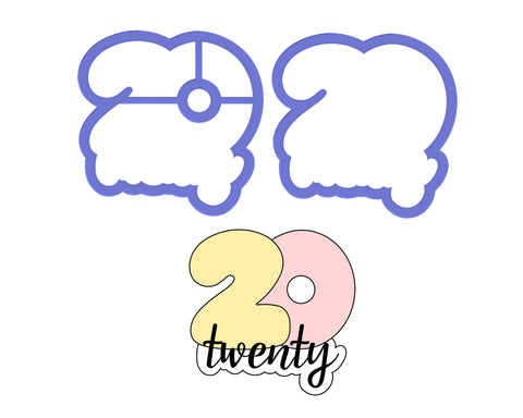 Chubby Number 20 with Script Outline Cookie Cutter