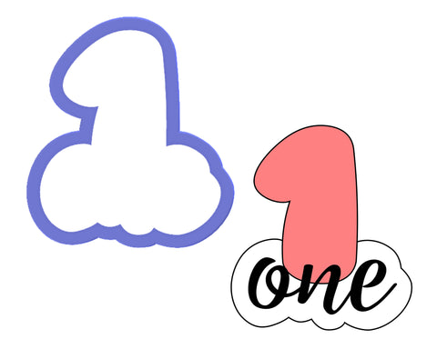Chubby Number 1 with Script Outline Cookie Cutter